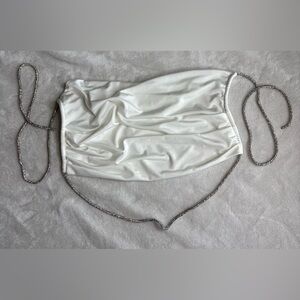 Fashion Nova White Crop Top with Silver Straps